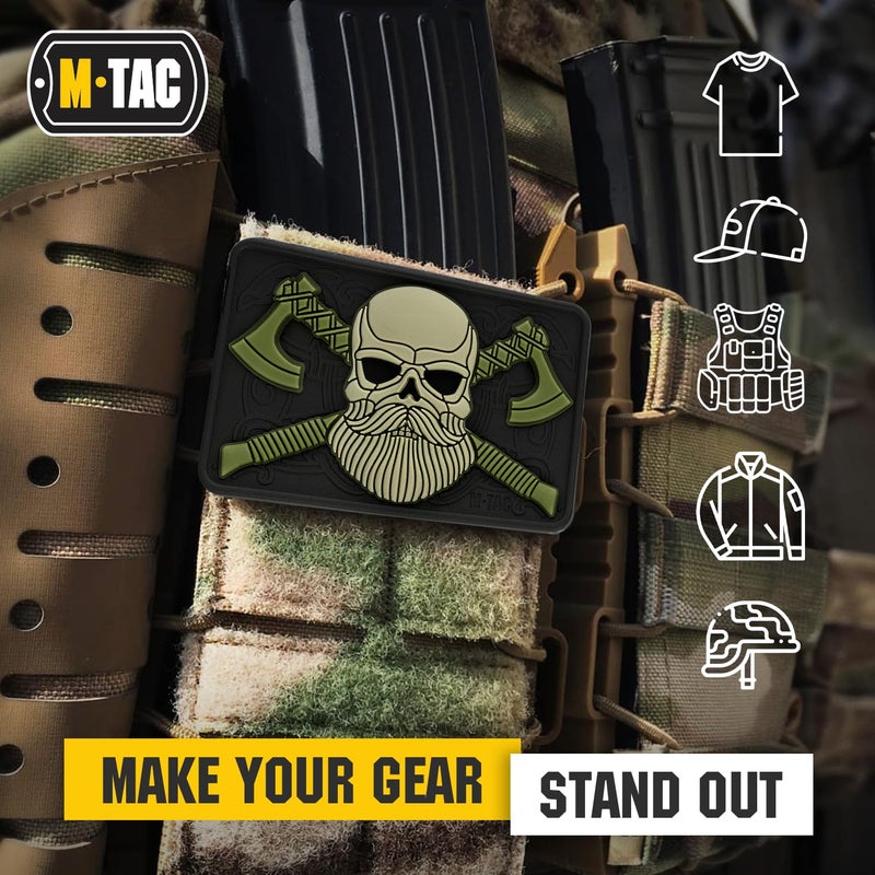 M-Tac Tactical Beard Skull Patch - Military Morale Patch for Gear, Jackets, Backpacks, and Hats - Hook Fasteners for Clothes and Tactical Equipment (Black/Olive) - Image 4
